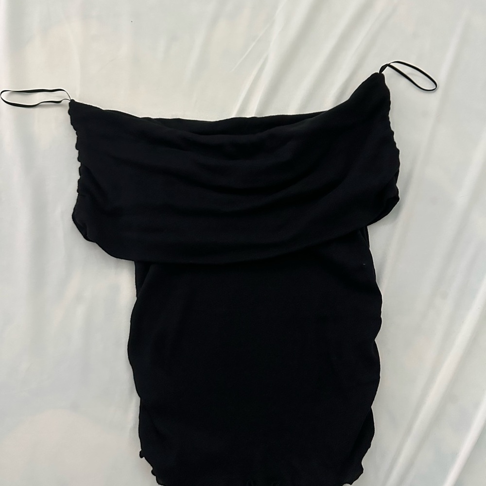 ZARA RUCHED SEMI-SHEER OFF THE SHOULDER COTTON TOP